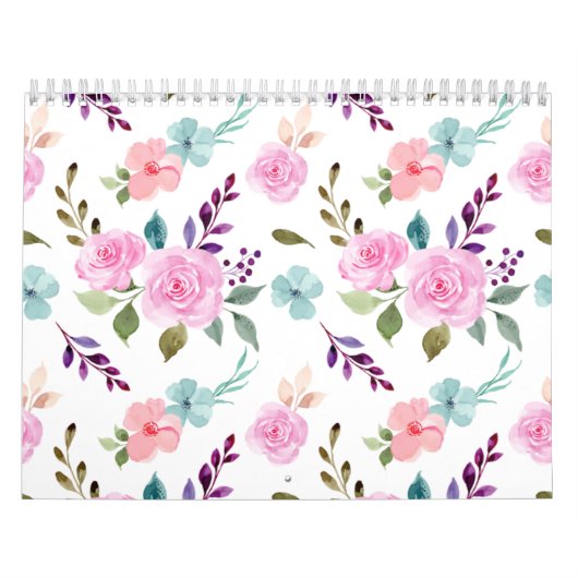 Calendrier Fleur rose aquarelle sans couture (Protection)