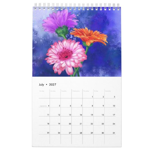 Calendrier Fleurs Aquarelle (Jul 2027)