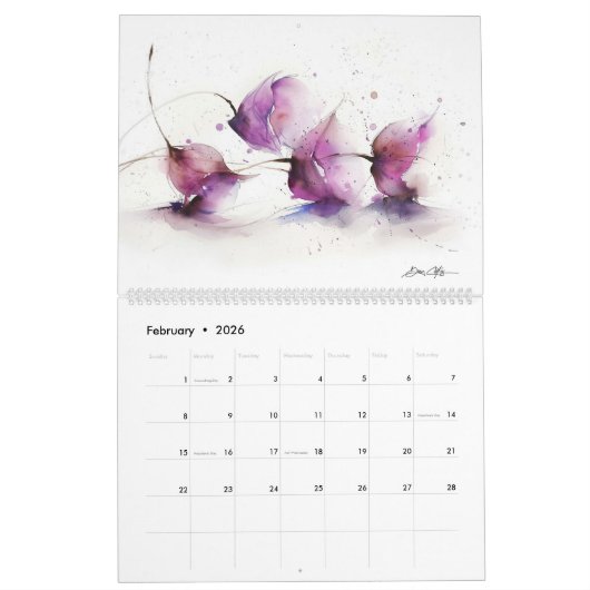 Calendrier Fleurs aquarelles 1 (Feb 2026)