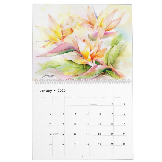 Calendrier Fleurs aquarelles 2 (Jan 2026)