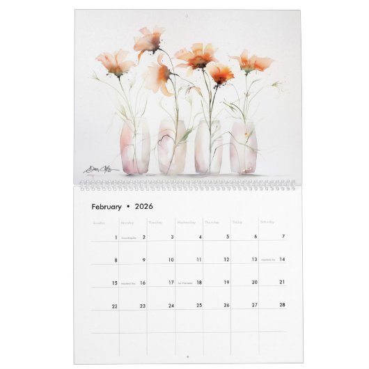 Calendrier Fleurs aquarelles 2 (Feb 2026)