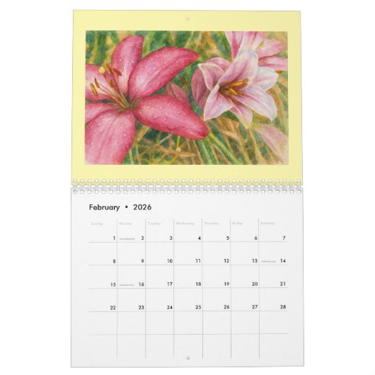 Calendrier Fleurs aquarelles 2026 (Feb 2026)
