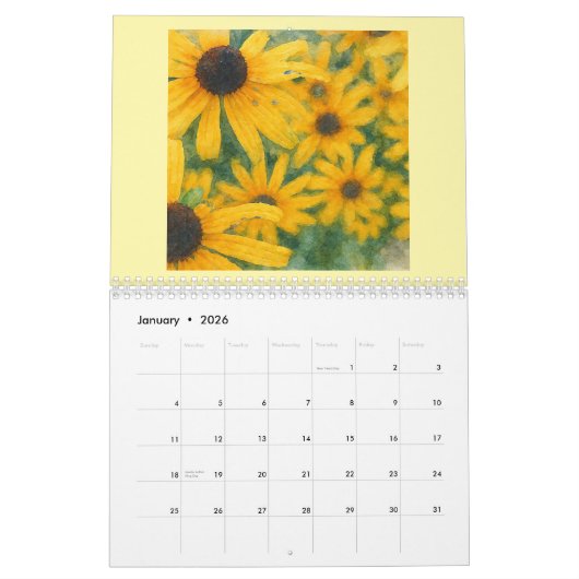 Calendrier Fleurs aquarelles 2026 (Jan 2026)