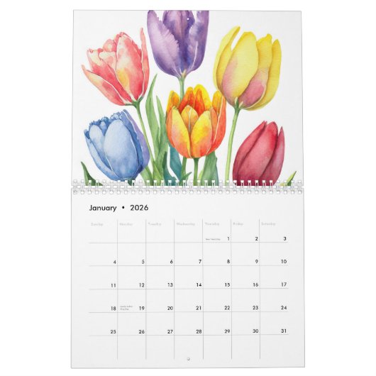 Calendrier Fleurs d'aquarelle par Francoise 12 mois (Jan 2026)