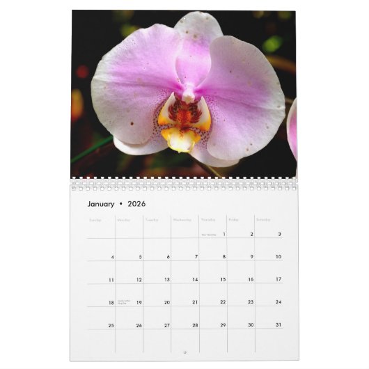 Calendrier Fleurs d'Hawaï (Jan 2026)