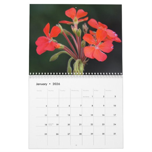 Calendrier Fleurs d'Hawaï (Jan 2026)