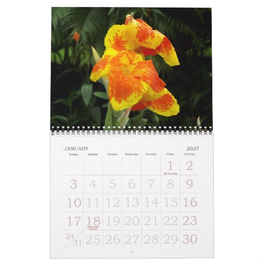 Calendrier Fleurs du Costa Rica (Jan 2027)