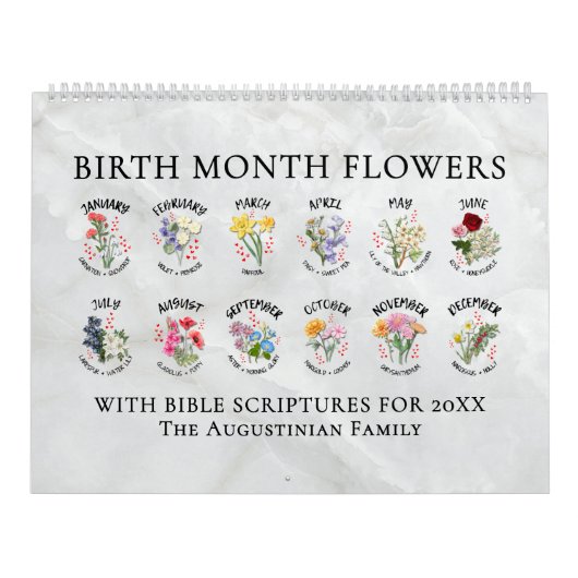 Calendrier FLEURS DU MOIS DE NAISSANCE 2026 Chrétiens (Protection)