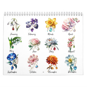 Calendrier Fleurs et pierres de naissance 2026