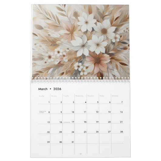 Calendrier Fleurs modernes (Mar 2026)