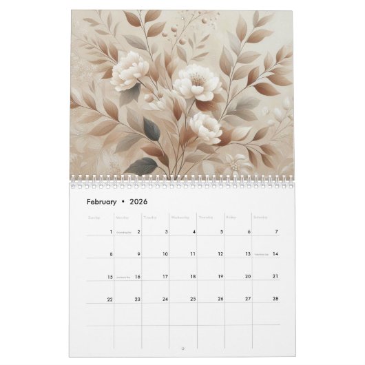 Calendrier Fleurs modernes (Feb 2026)