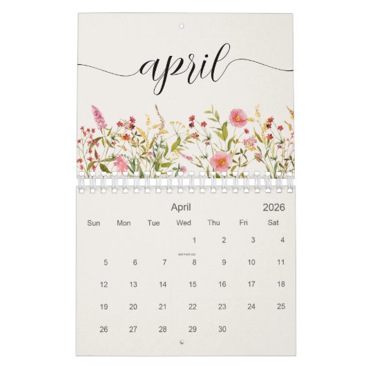 Calendrier Fleurs sauvages personnalisés (Apr 2026)