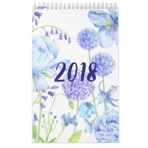 Calendrier floral de jardins d'aquarelle