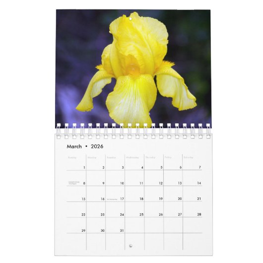 Calendrier floral Iris personnalisé | Année modifi (Mar 2026)