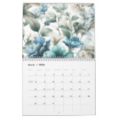 Calendrier Floral moderne bleu girly élégant élégant (Mar 2026)