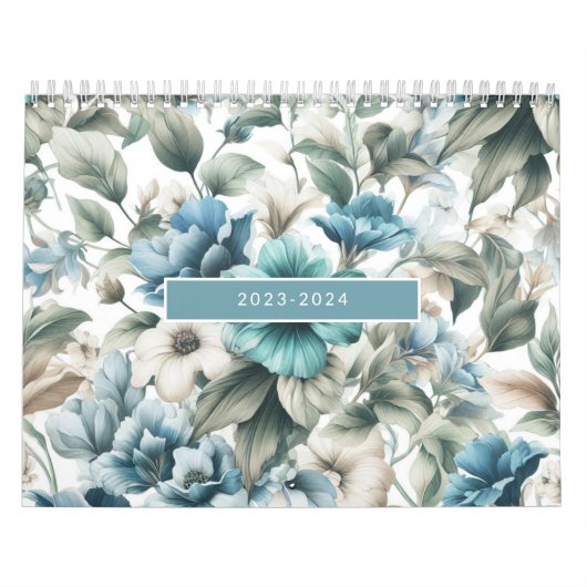 Calendrier Floral moderne bleu girly élégant élégant (Protection)