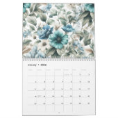 Calendrier Floral moderne bleu girly élégant élégant (Jan 2026)
