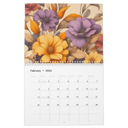 Calendrier Floral moderne rétro automne élégant (Feb 2026)