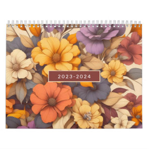 Calendrier Floral moderne rétro automne élégant