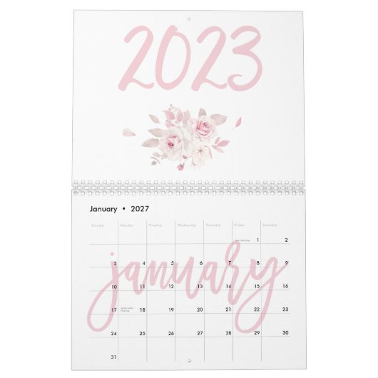 Calendrier floral moderne rose 2023 (Jan 2027)
