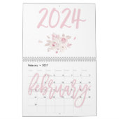 Calendrier floral moderne rose 2024 (Feb 2027)