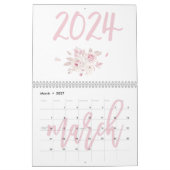 Calendrier floral moderne rose 2024 (Mar 2027)