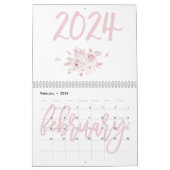 Calendrier floral moderne rose 2024 (Feb 2026)