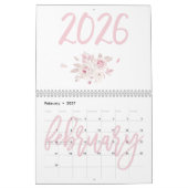 Calendrier floral moderne rose 2026 (Feb 2027)