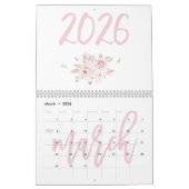Calendrier floral moderne rose 2026 (Mar 2026)