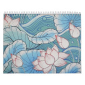 Calendrier Floral rose de Chinoiserie et bleu oriental en (Protection)