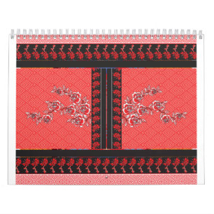 Calendrier floral rouge   Style mural à motif d'ar