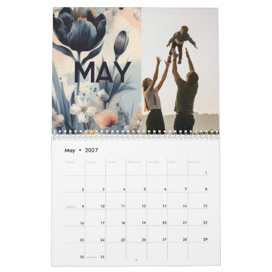 Calendrier Floral rustique vintage élégant boho (Mai 2027)