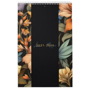 Calendrier Floral rustique vintage élégant noir