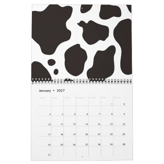 Calendrier Fond à motif de vache (Jan 2027)