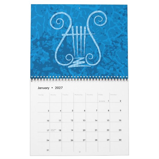 Calendrier Fond de lyre bleue (Jan 2027)