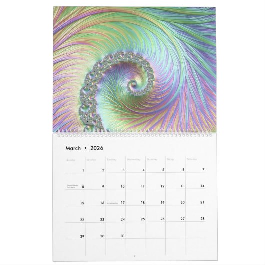 Calendrier Fractale psychédélique (Mar 2026)
