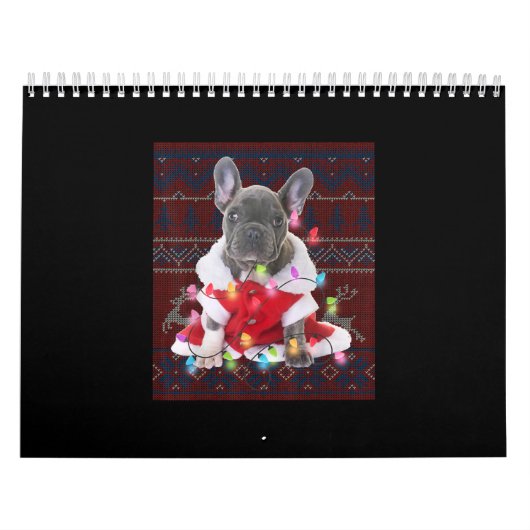 Calendrier French bulldog Christmas Lights Ugly Sweater Dog (Protection)