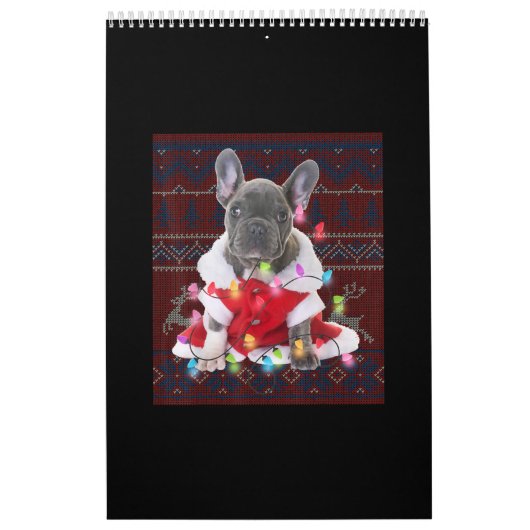 Calendrier French bulldog Christmas Lights Ugly Sweater Dog (Protection)