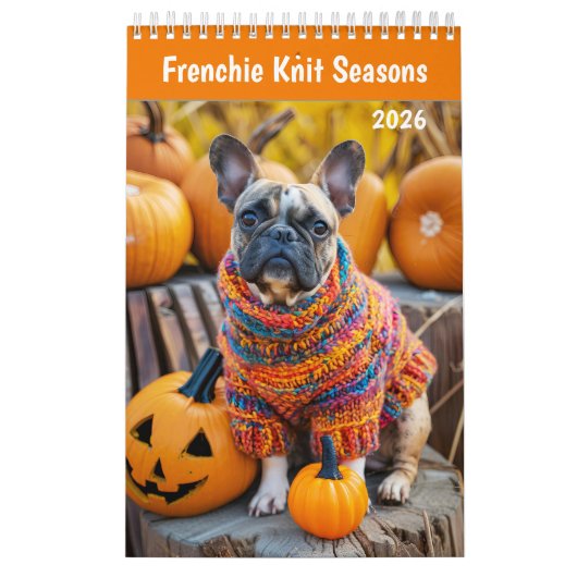 Calendrier Frenchie Knit Seasons - 2026 Cozy Dog Calendar (Protection)