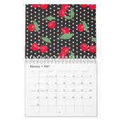 Calendrier Fruit de cerise rouge Feuilles vertes Points noirs (Feb 2027)