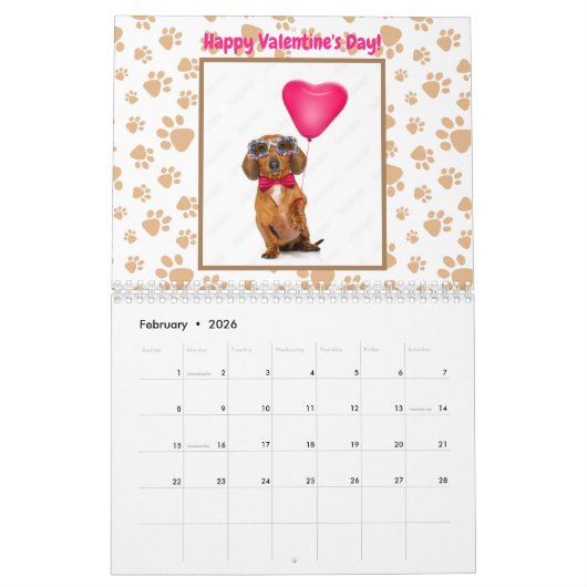 Calendrier Funny Dachshund Photos personnalisées Texte mignon (Feb 2026)