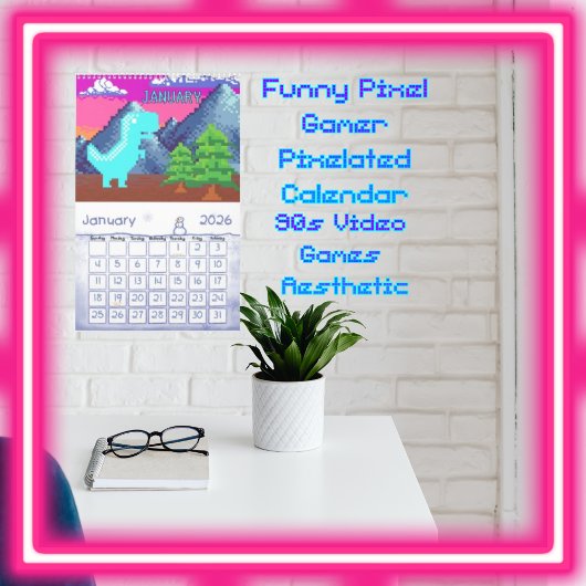 Calendrier Funny Pixel Gamer Pixelated- Dinosaur Illustration