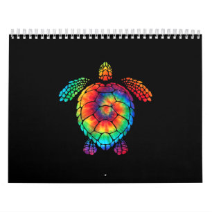 Calendrier Funny Sea Turtle Ocean Tie Dye Rainbow Hippie Coû