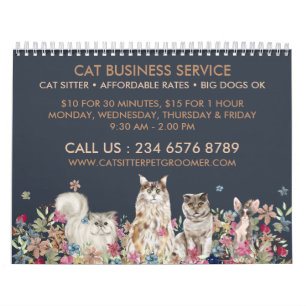 Calendrier Garde de chats marron marine Toiletteur pour anima