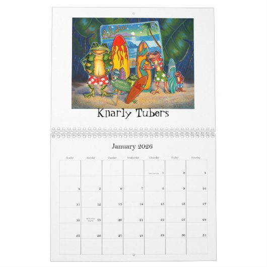Calendrier génial d'art de grenouille par Jeff (Jan 2026)