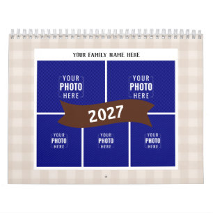 Calendrier Gingham Crème Rustique Famille Multi Photo