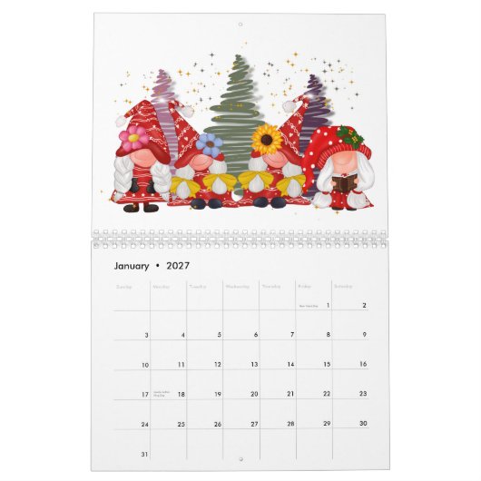 Calendrier Gnome N'Importe Quelle Année Mignonne A (Jan 2027)