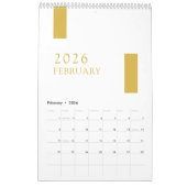 Calendrier Gold Minimalist Modern 2026 Wall Calendar (Feb 2026)