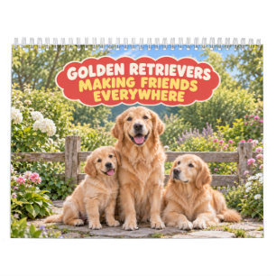Calendrier Golden Retriever drôle qui se fait des amis