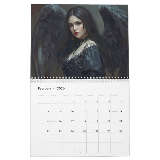 Calendrier Gothic Angels 2026 Calendar (Feb 2026)